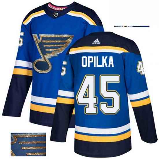 Mens Adidas St Louis Blues #45 Luke Opilka Authentic Royal Blue Fashion Gold NHL Jersey