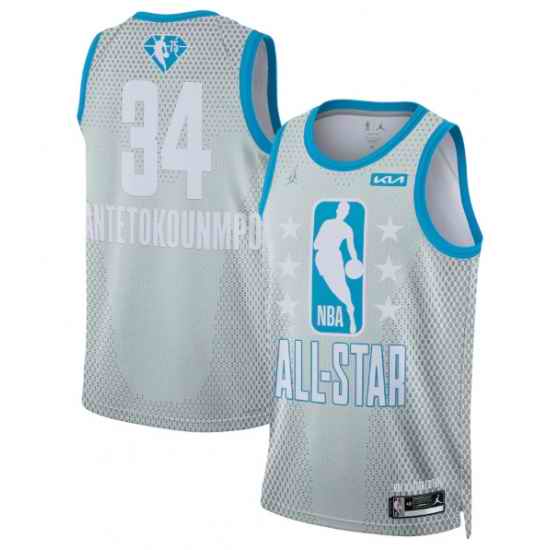Men 2022 All Star #34 Giannis Antetokounmpo Gray Stitched Basketball Jerse