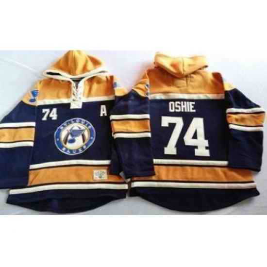St. Louis Blues #74 T.J Oshie Navy Blue Gold Sawyer Hooded Sweatshirt Stitched Jersey