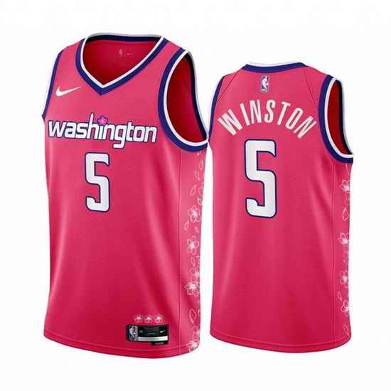Men Washington Wizards #5 Cassius Winston 2022 23 Pink Cherry Blossom City Edition Limited Stitched Basketball Jersey
