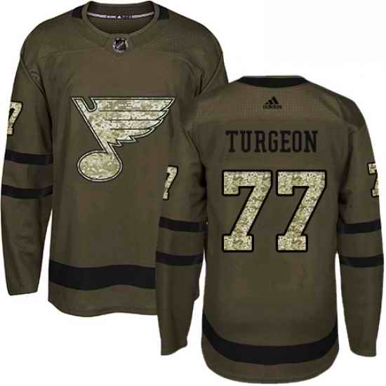 Mens Adidas St Louis Blues #77 Pierre Turgeon Authentic Green Salute to Service NHL Jersey
