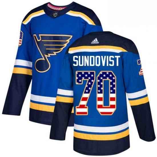 Mens Adidas St Louis Blues #70 Oskar Sundqvist Authentic Blue USA Flag Fashion NHL Jersey