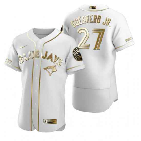 Men Toronto Blue Jays #27 Vladimir Guerrero Jr  White Gold Flex Base Stitched Jersey