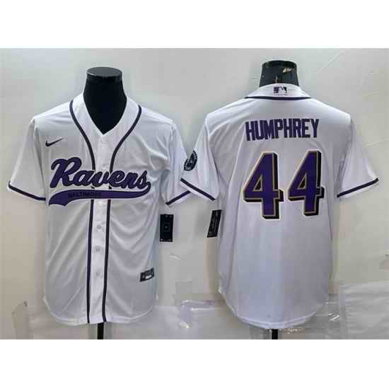 Men Baltimore Ravens #44 Marlon Humphrey White With Patch Cool Base Stitched Baseball Jersey