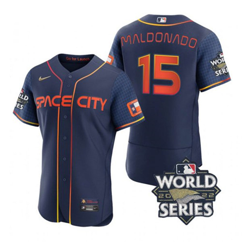 Astros #15 Martin Maldonado Navy Nike 2022 World Series City Connect Flexbase Jersey