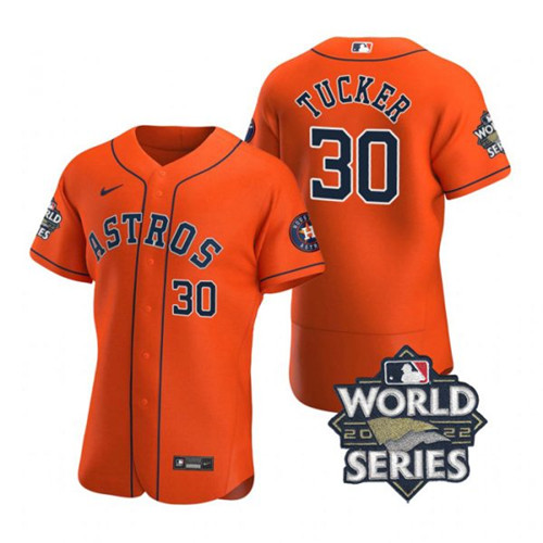 Astros #30 Kyle Tucker Orange Nike 2022 World Series Flexbase Jersey