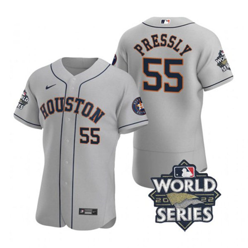 Astros #55 Ryan Pressly Gray Nike 2022 World Series Flexbase Jersey
