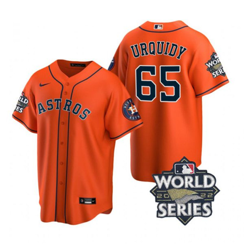Astros #65 Jose Urquidy Orange Nike 2022 World Series Cool Base Jersey