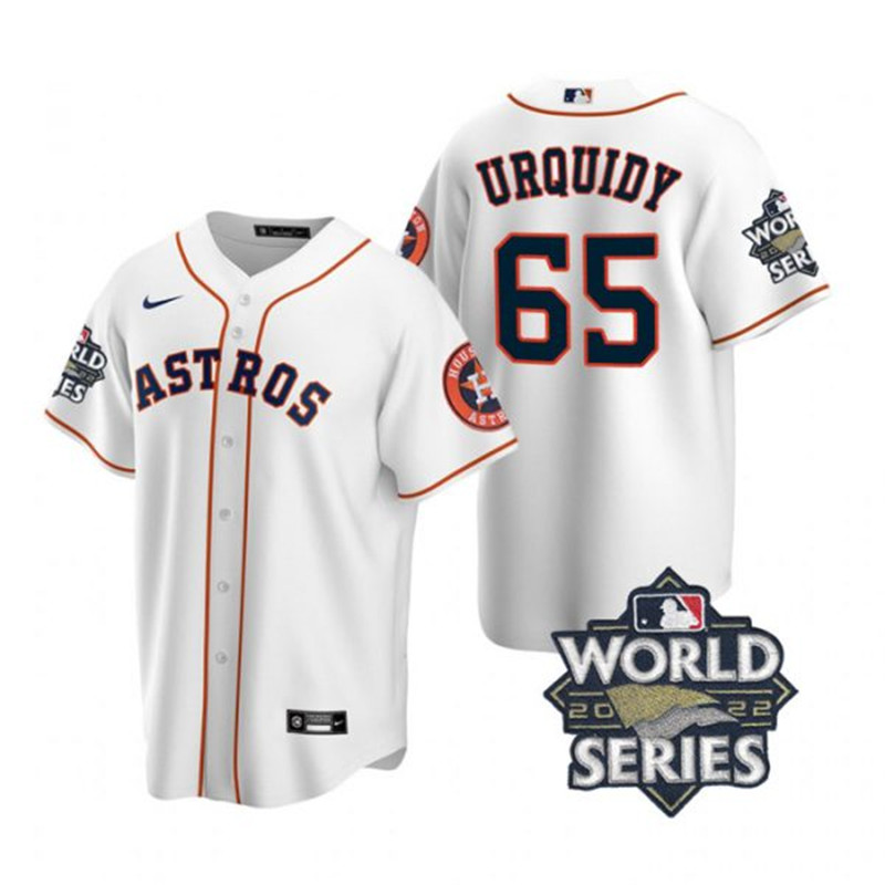 Astros #65 Jose Urquidy White Nike 2022 World Series Cool Base Jersey