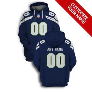 Men%27s Seattle Seahawks Active Player Navy Custom 2021 Pullover Hoodie