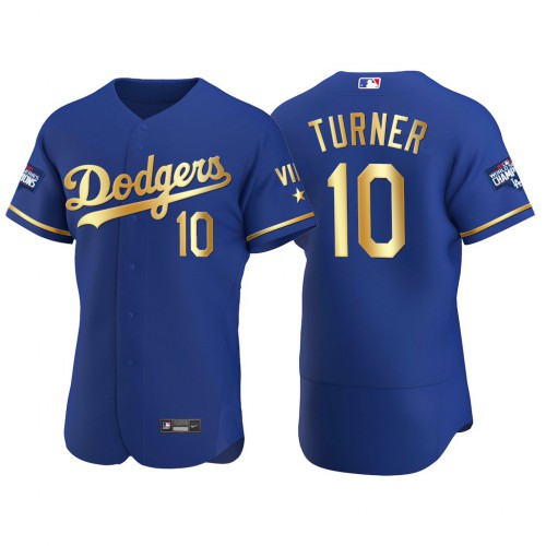 Los Angeles Los Angeles Dodgers #10 Justin Turner Men’s Nike Authentic 2021 Gold Program World Series Champions MLB Jersey Royal Men’s