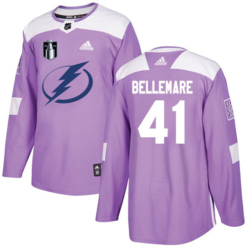 Adidas Tampa Bay Lightning #41 Pierre-Edouard Bellemare Purple Authentic 2022 Stanley Cup Final Patch Fights Cancer Stitched NHL Jersey Men’s