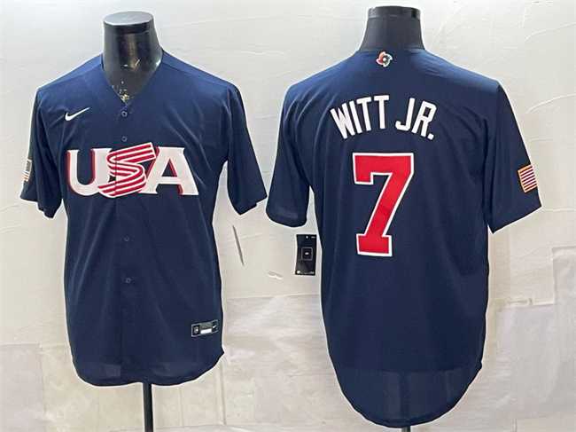 Men%27s USA #7 Bobby Witt Jr. Navy World Baseball Classic Stitched Jersey