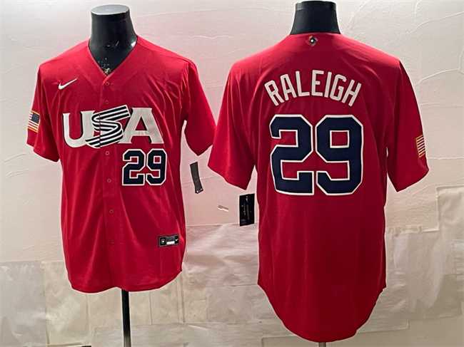 Men%27s USA #29 Cal Raleigh Red World Baseball Classic Stitched Jersey