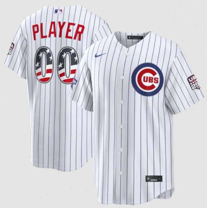 Men%27s Chicago Cubs Active Player Custom White 2026 All-Star Edition Stars & Stripes & USA 250 Fourth of July Home Stadium Stitched Baseball Jersey