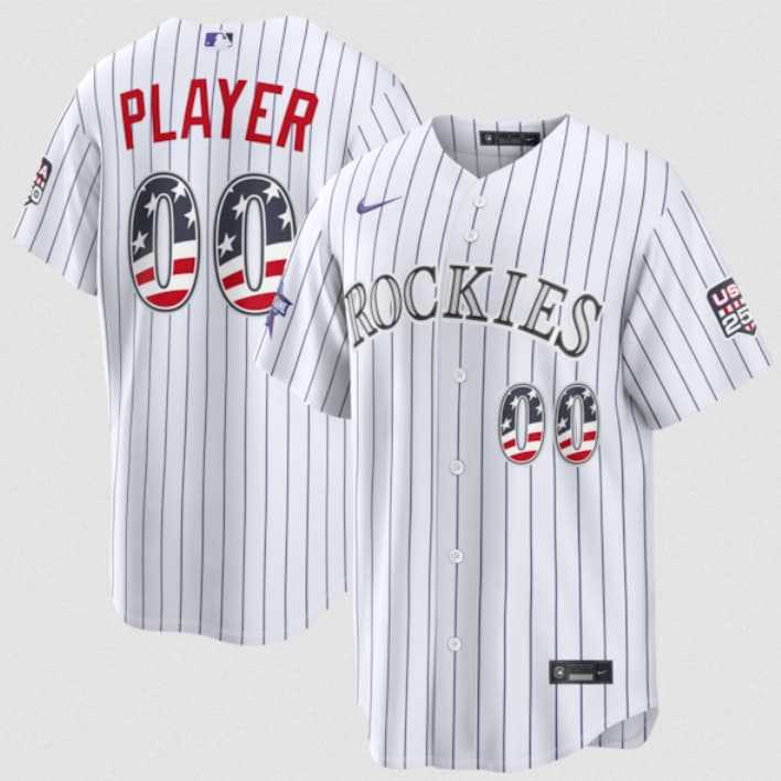 Men%27s Colorado Rockies Active Player Custom White 2026 All-Star Edition Stars & Stripes & USA 250 Fourth of July Home Stadium Stitched Baseball Jersey