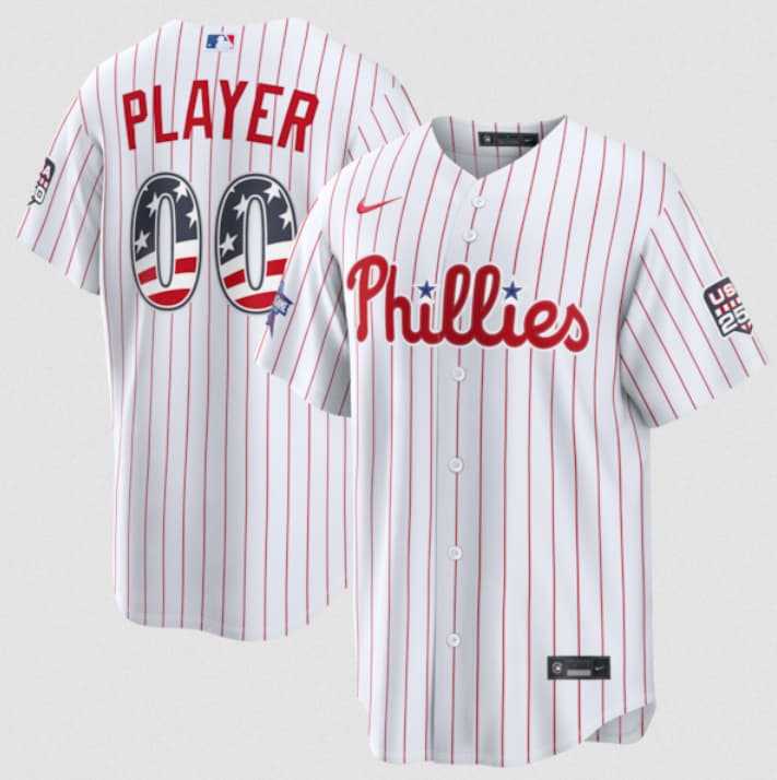 Men%27s Philadelphia Phillies Active Player Custom White 2026 All-Star Edition Stars & Stripes & USA 250 Fourth of July Home Stadium Stitched Baseball Jersey