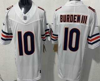 Men%27s Chicago Bears #10 Luther Burden III Limited White FUSE Vapor Stitched Jersey