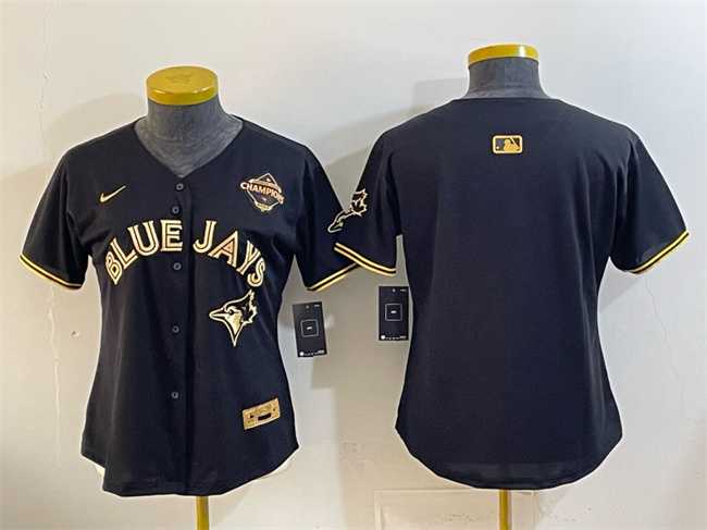 Women%27s Toronto Blue Jays Blank Black Gold 2025 American League Champions Limited Stitched Jersey Dzhi