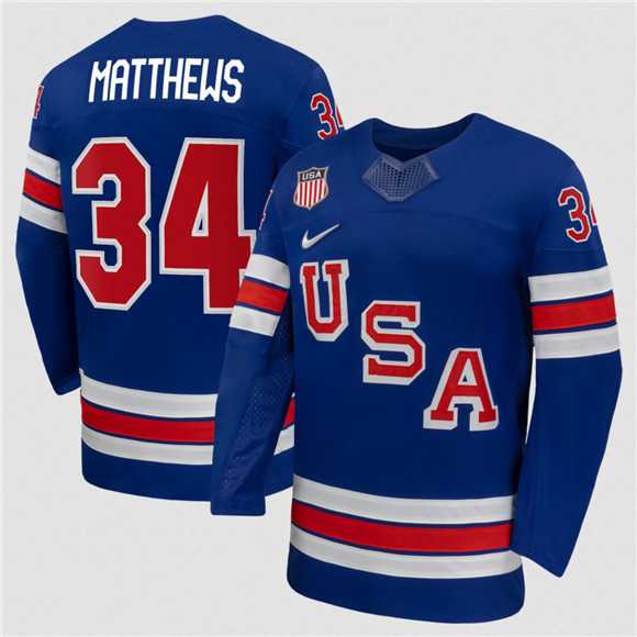 Men%27s USA #34 Auston Matthews Royal 2026 Stitched Jersey Dzhi