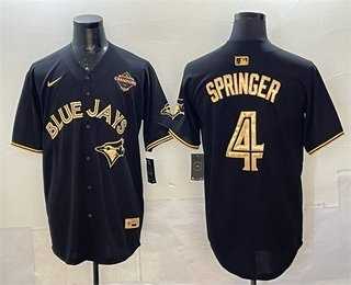 Men%27s Toronto Blue Jays #4 George Springer Black Gold 2025 American League Champions Limited Stitched Jersey Dzhi