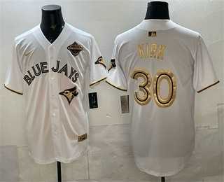 Men%27s Toronto Blue Jays #30 Alejandro Kirk White Gold 2025 American League Champions Limited Stitched Jersey Dzhi