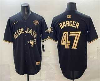 Men%27s Toronto Blue Jays #47 Addison Barger Black Gold 2025 American League Champions Limited Stitched Jersey Dzhi