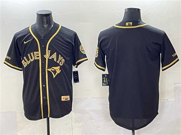 Men%27s Toronto Blue Jays Blank Black Gold Cool Base Stitched Jersey