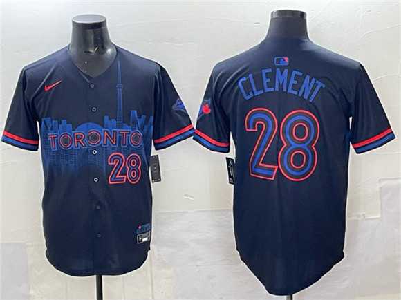 Men%27s Toronto Blue Jays #28 Ernie Clement Navy 2024 City Connect Limited Stitched Jersey