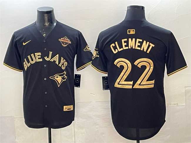 Men%27s Toronto Blue Jays #22 Ernie Clement Black Gold 2025 American League Champions Limited Stitched Jersey