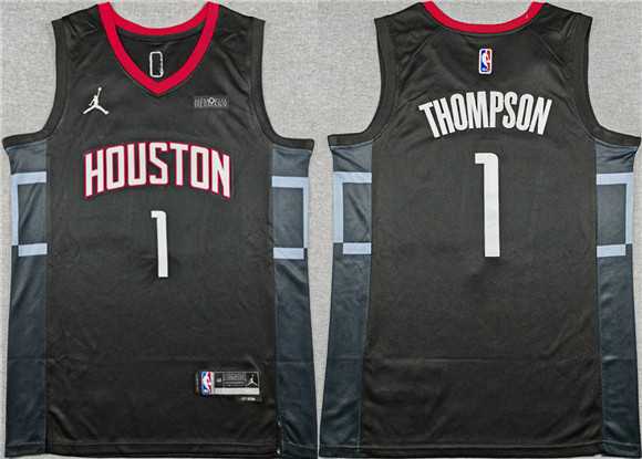 Men%27s Houston Rockets #1 Amen Thompson Black Statement Edition Stitched Jersey