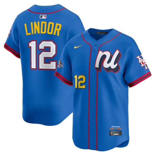 Men%27s National League #12 Francisco Lindor Blue 2025 All-Star Edition Limited Stitched Baseball Jersey