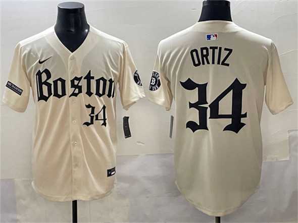 Men%27s Boston Red Sox #34 David Ortiz Cream Gothic Vapor Limited Stitched Baseball Jersey