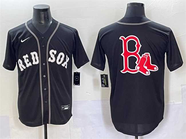 Men%27s Boston Red Sox Team Big Logo Black Lights Out Limited Stitched Baseball Jersey