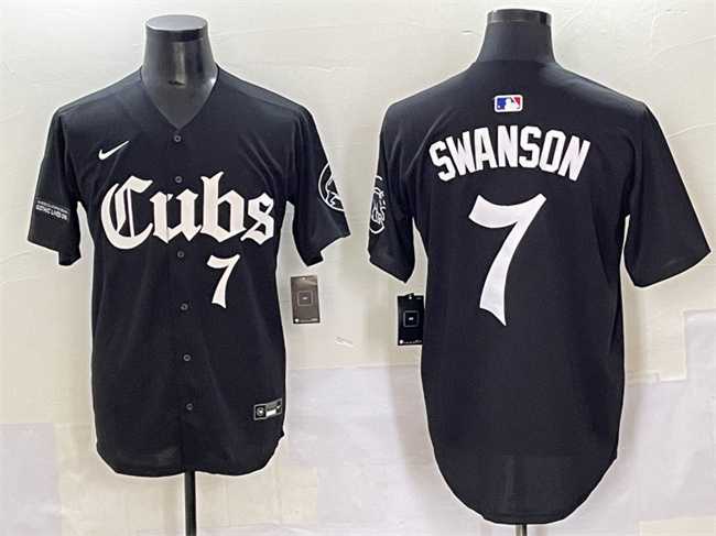 Men%27s Chicago Cubs #7 Dansby Swanson Black %27Gothic North Side Edition%27 Vapor Premier Limited Stitched Baseball Jersey