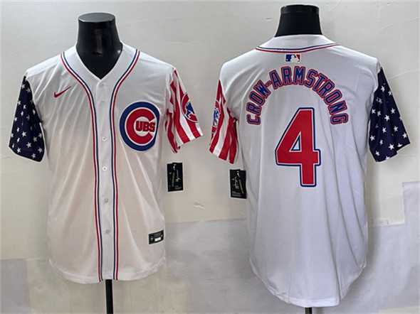 Men%27s Chicago Cubs #4 Pete Crow-Armstrong White 2025 Independence Day Vapor Premier Limited Stitched Baseball Jersey
