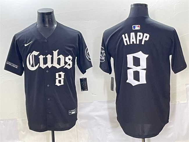 Men%27s Chicago Cubs #8 Ian Happ Black %27Gothic North Side Edition%27 Vapor Premier Limited Stitched Baseball Jersey