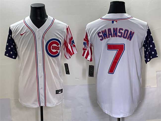 Men%27s Chicago Cubs #7 Dansby Swanson White 2025 Independence Day Vapor Premier Limited Stitched Baseball Jersey