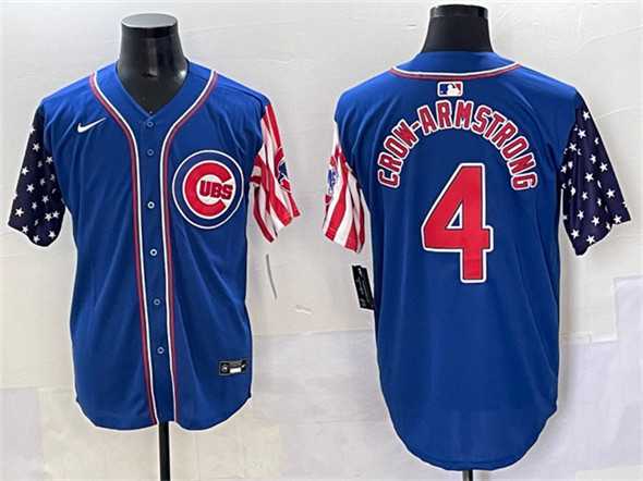 Men%27s Chicago Cubs #4 Pete Crow-Armstrong Royal 2025 Independence Day Vapor Premier Limited Stitched Baseball Jersey