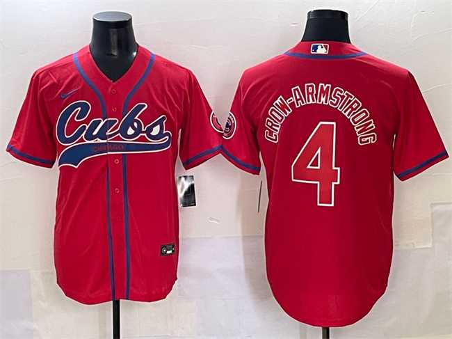 Men%27s Chicago Cubs #4 Pete Crow-Armstrong Red Cool Base Stitched Baseball Jersey