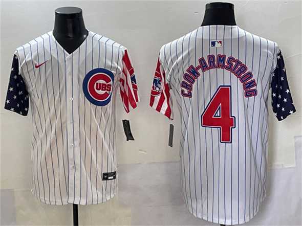 Men%27s Chicago Cubs #4 Pete Crow-Armstrong White Pinstripe 2025 Independence Day Vapor Premier Limited Stitched Baseball Jersey