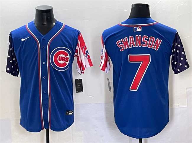 Men%27s Chicago Cubs #7 Dansby Swanson Royal 2025 Independence Day Vapor Premier Limited Stitched Baseball Jersey