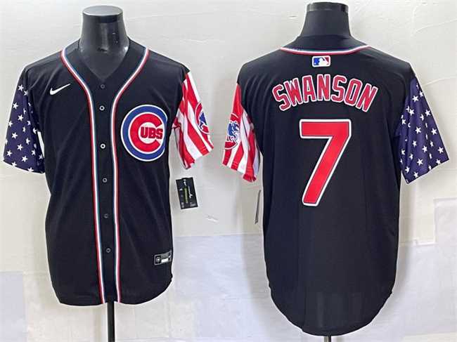 Men%27s Chicago Cubs #7 Dansby Swanson Black 2025 Independence Day Vapor Premier Limited Stitched Baseball Jersey