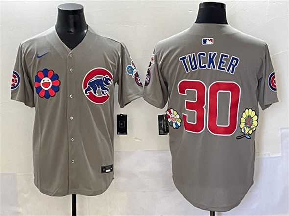 Men%27s Chicago Cubs #30 Kyle Tucker Gray 2025 Tokyo Series Limited Stitched Baseball Jersey Dzhi