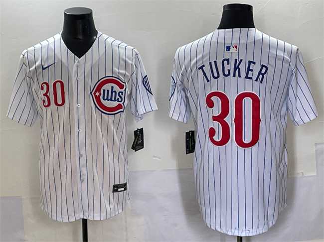 Men%27s Chicago Cubs #30 Kyle Tucker White Pinstripe 2nd Alternate Limited Stitched Baseball Jersey
