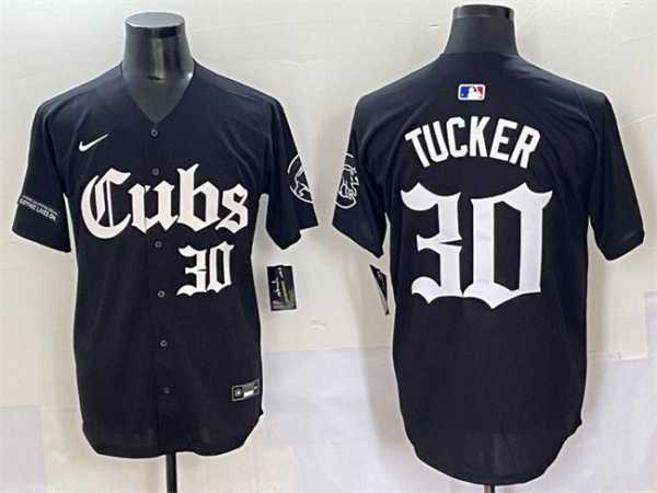 Men%27s Chicago Cubs #30 Kyle Tucker Black %27Gothic North Side Edition%27 Vapor Premier Limited Stitched Baseball Jersey