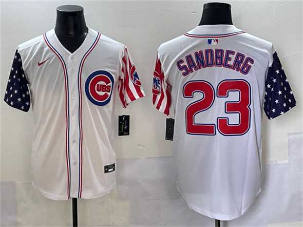 Men%27s Chicago Cubs #23 Ryne Sandberg White 2025 Independence Day Vapor Premier Limited Stitched Baseball Jersey