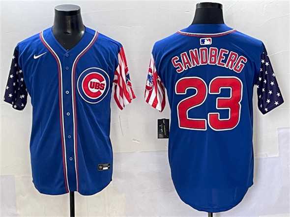 Men%27s Chicago Cubs #23 Ryne Sandberg Royal 2025 Independence Day Vapor Premier Limited Stitched Baseball Jersey