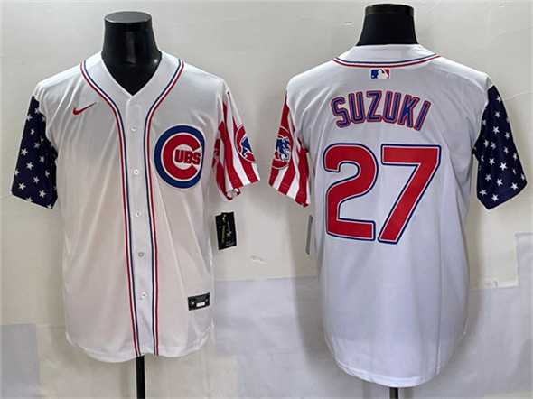 Men%27s Chicago Cubs #27 Seiya Suzuki White 2025 Independence Day Vapor Premier Limited Stitched Baseball Jersey