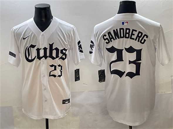 Men%27s Chicago Cubs #23 Ryne Sandberg White %27Gothic North Side Edition%27 Vapor Premier Limited Stitched Baseball Jersey